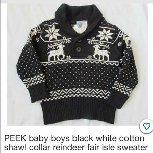 PEEK shawl collar reindeer fair isle sweater